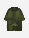 Tntwear® - Applique Embroidery Star Washed Polo Tee - tntwear1