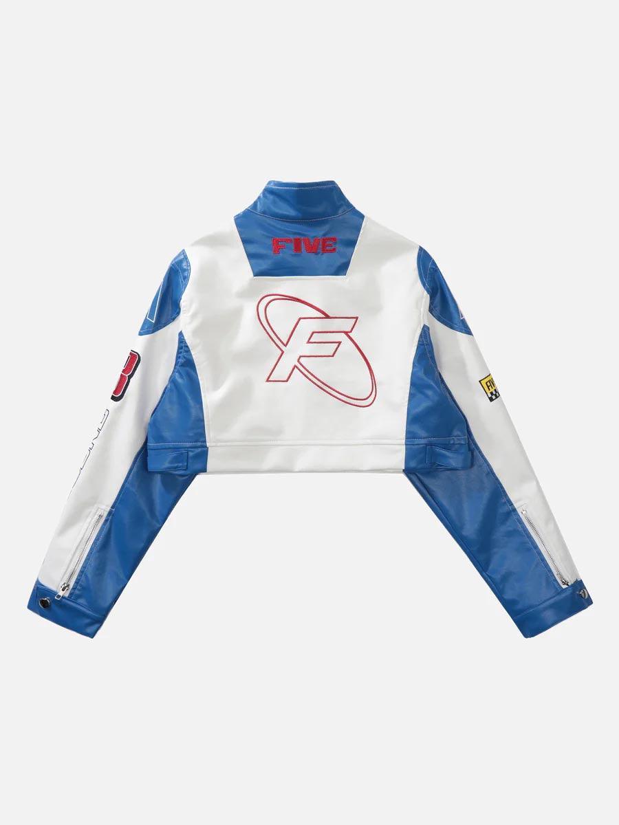 Tntwear® - Badge Short PU Leather Racing Jacket - 1631 - tntwear1