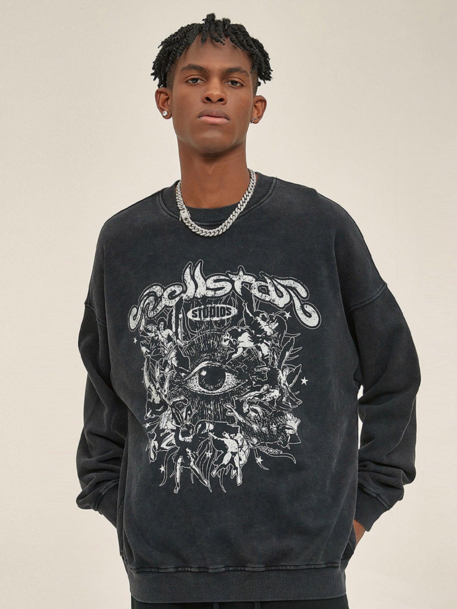 Tntwear® - Batik Distressed Loose Round Neck Sweatshirt - 1898 - tntwear1