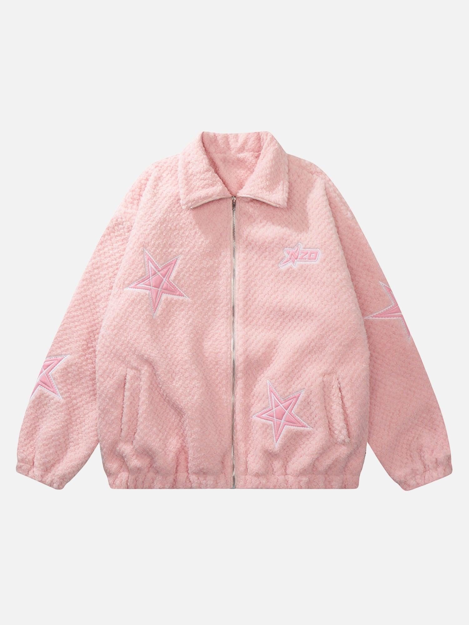 Tntwear® - Embroidered Five-pointed Star Design Lambswool Cotton Jacket - tntwear1