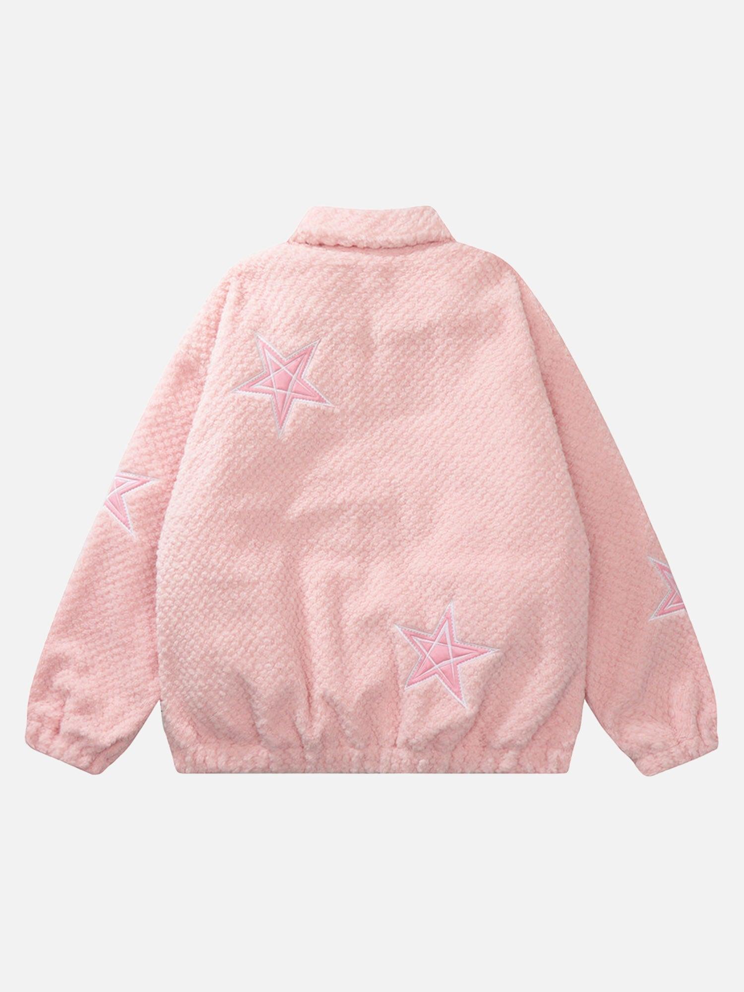 Tntwear® - Embroidered Five-pointed Star Design Lambswool Cotton Jacket - tntwear1