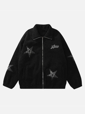 Tntwear® - Embroidered Five-pointed Star Design Lambswool Cotton Jacket - tntwear1