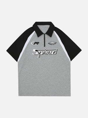 Tntwear® - Embroidered Patchwork Polo Collar Tee - tntwear1