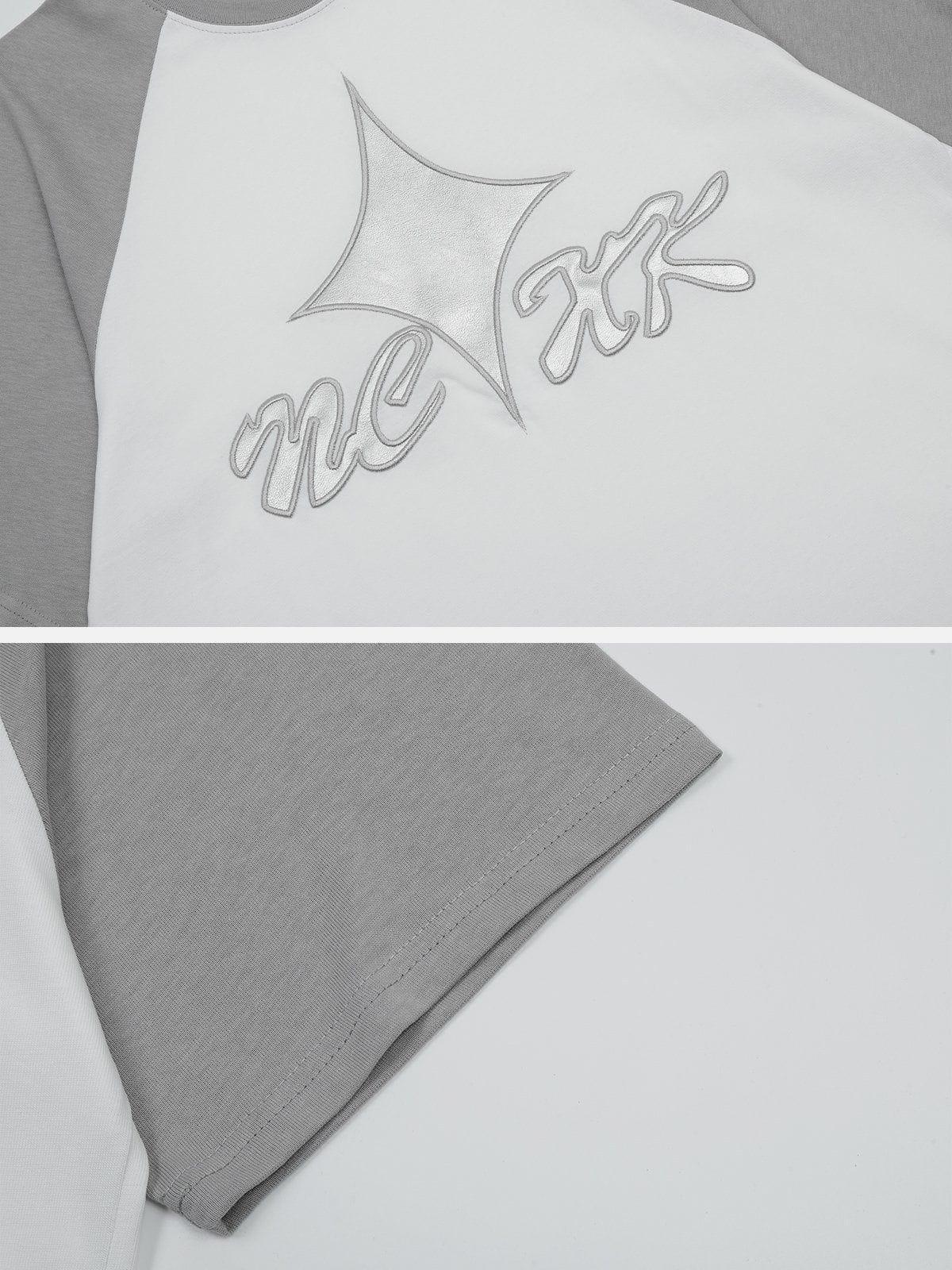 Tntwear® - Embroidery Patchwork Sleeve Tee - tntwear1