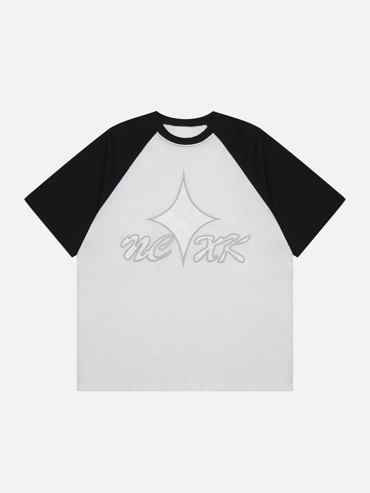 Tntwear® - Embroidery Patchwork Sleeve Tee - tntwear1