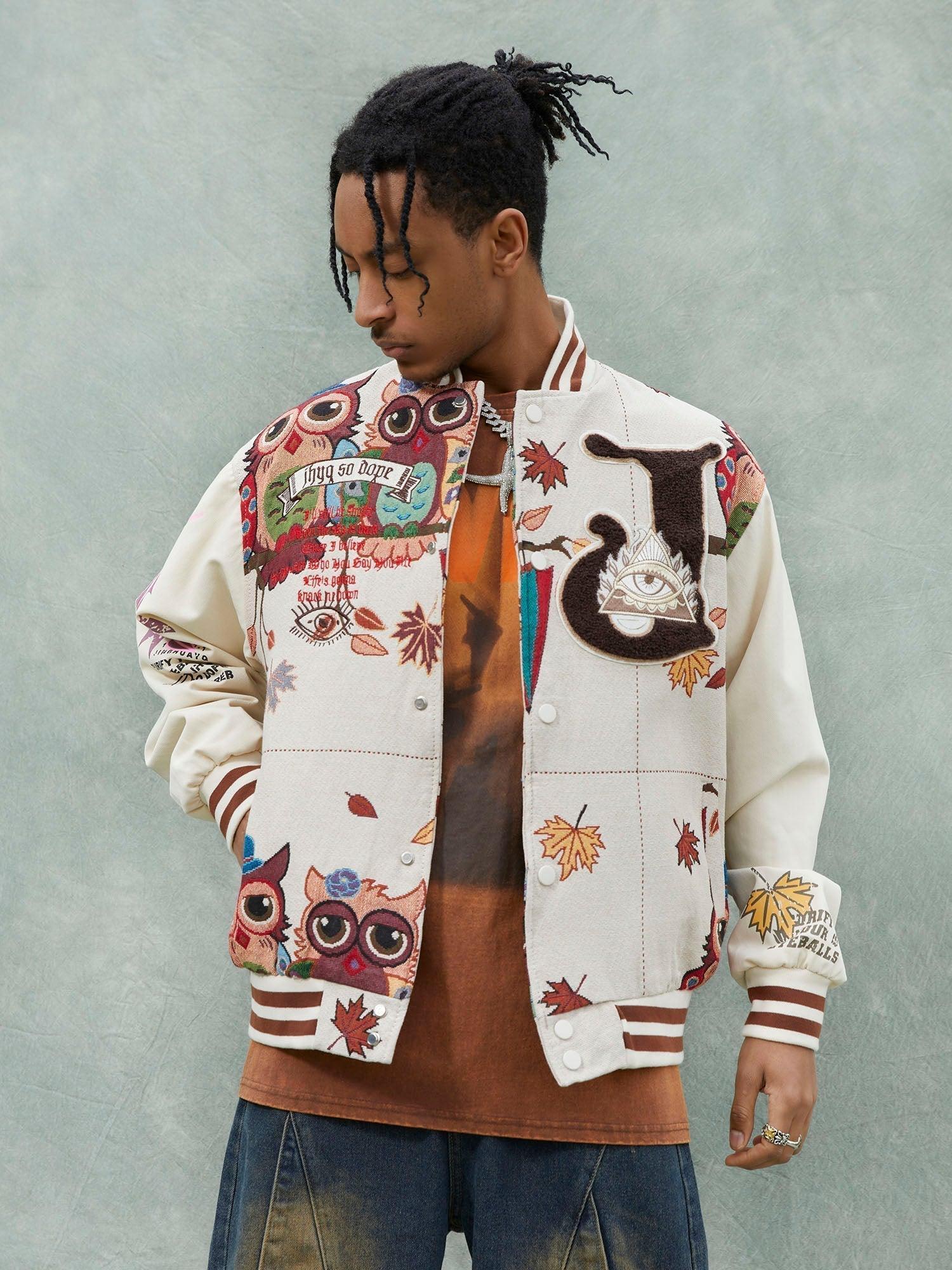 Tntwear® - Forest Style Owl Terry Patch Embroidered Baseball Jersey - tntwear1
