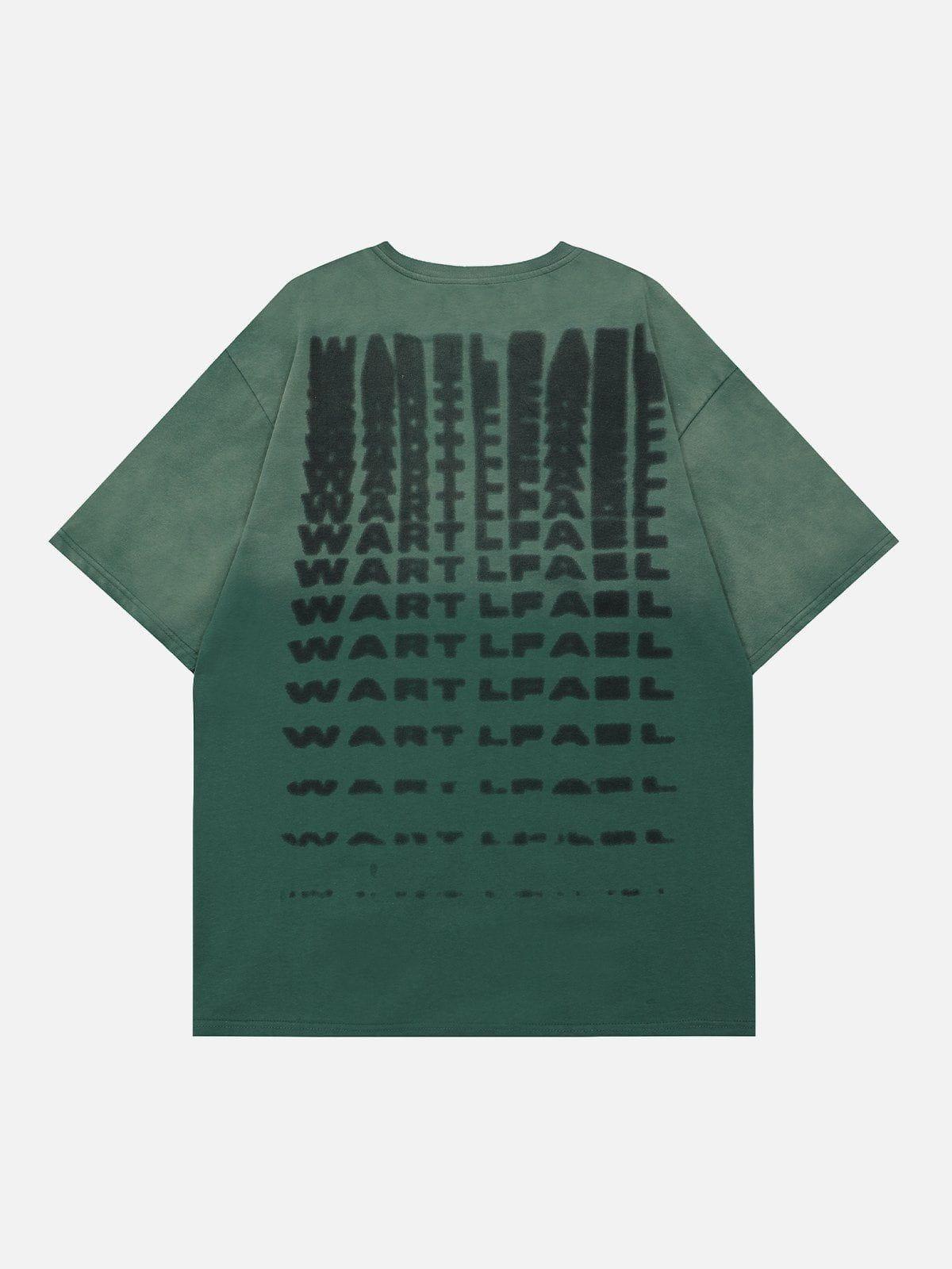 Tntwear® - Fuzzy Full Print Letter Washed Tee - tntwear1
