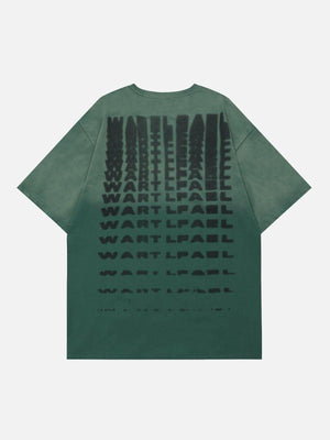 Tntwear® - Fuzzy Full Print Letter Washed Tee - tntwear1