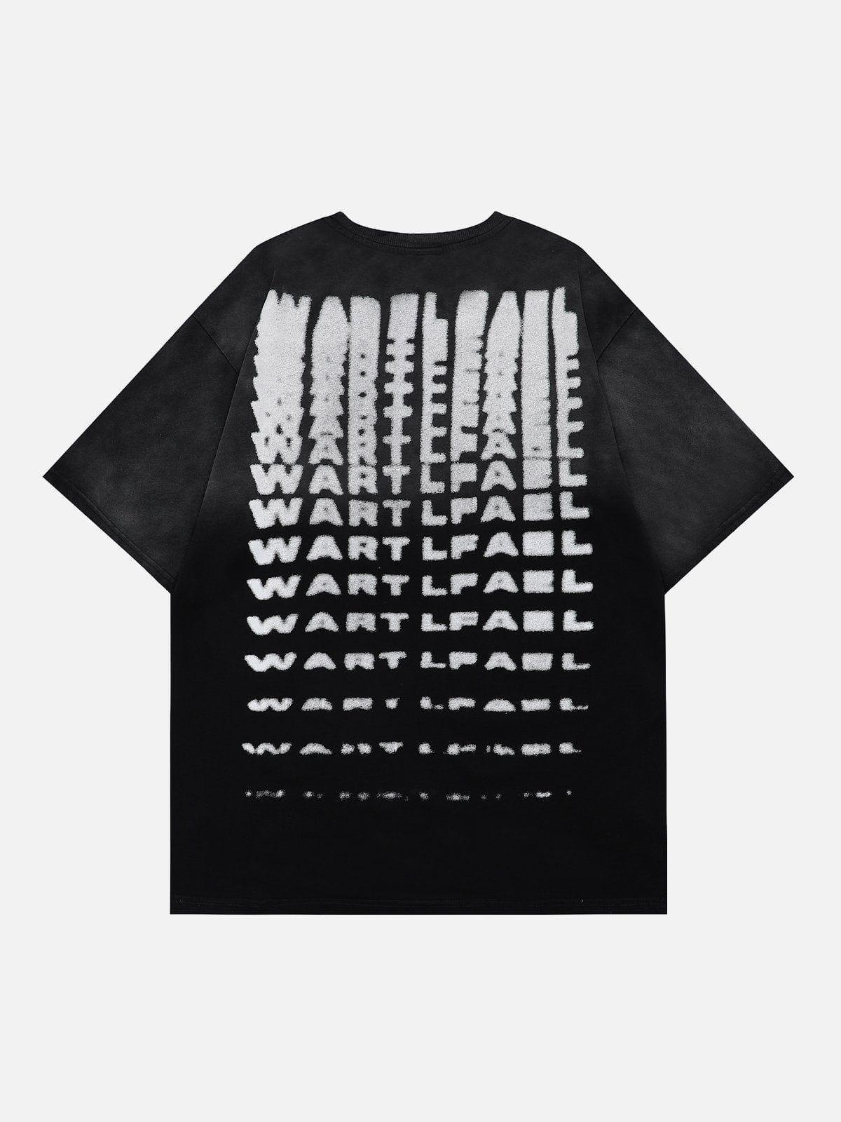 Tntwear® - Fuzzy Full Print Letter Washed Tee - tntwear1