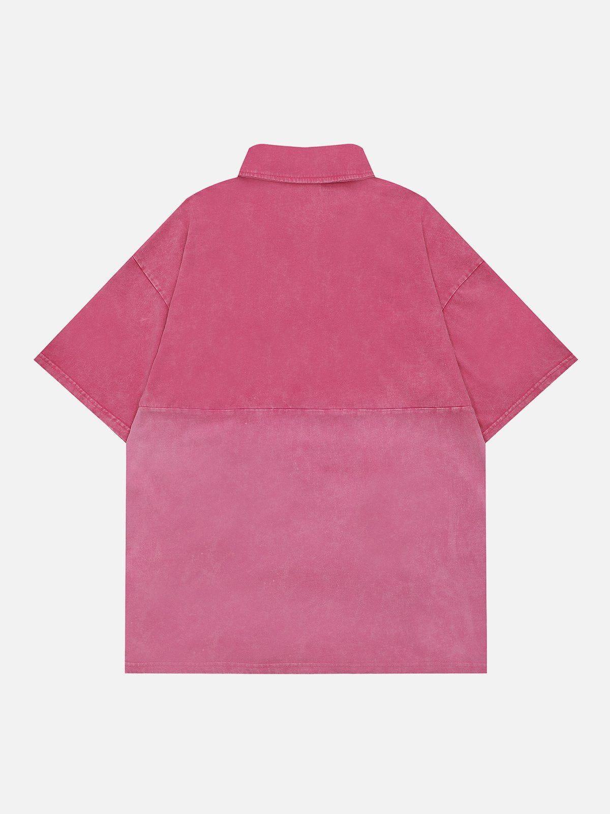 Tntwear® - Gradient Patchwork Polo Collar Tee - tntwear1