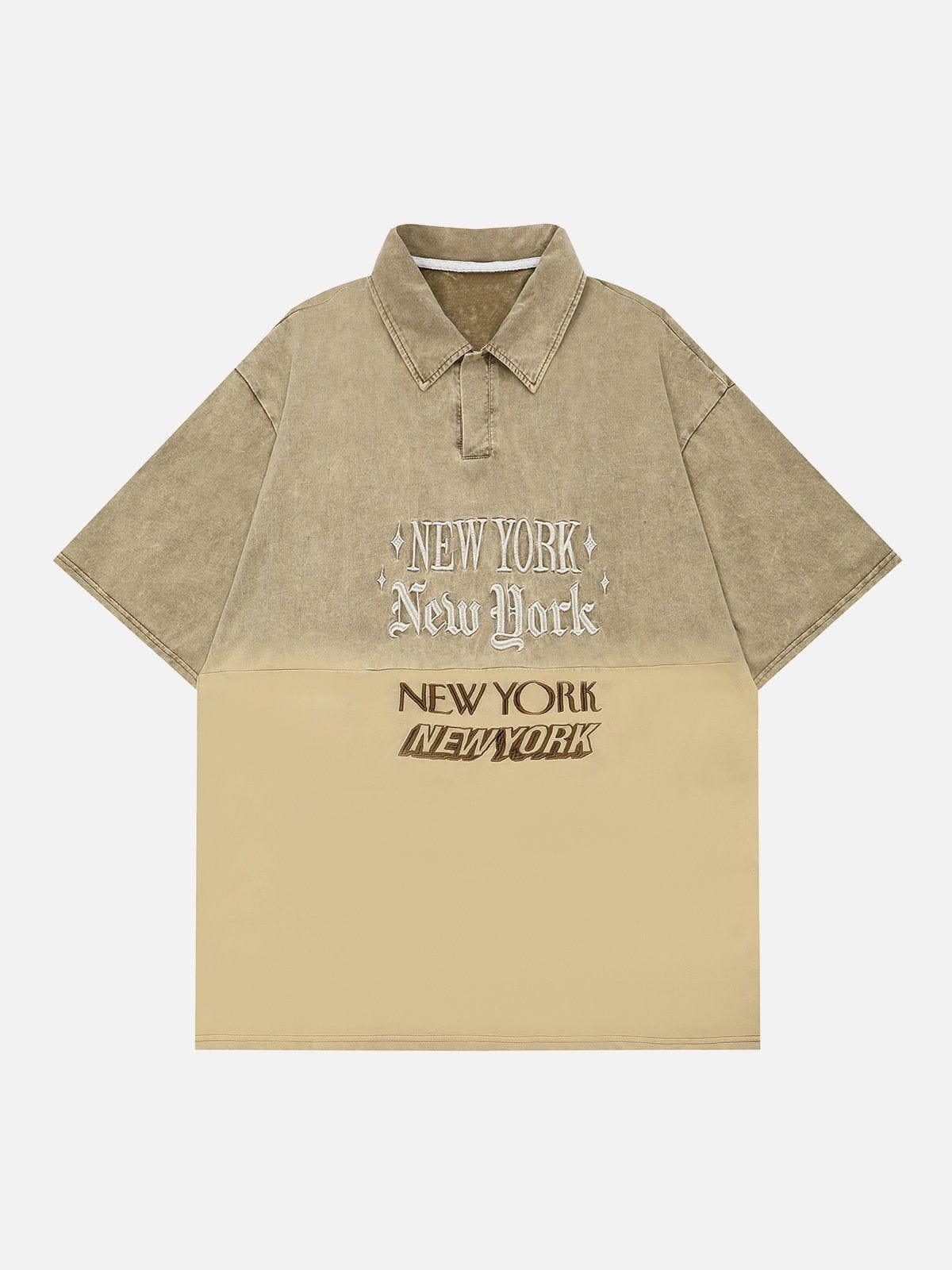 Tntwear® - Gradient Patchwork Polo Collar Tee - tntwear1
