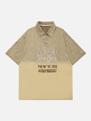 Tntwear® - Gradient Patchwork Polo Collar Tee - tntwear1