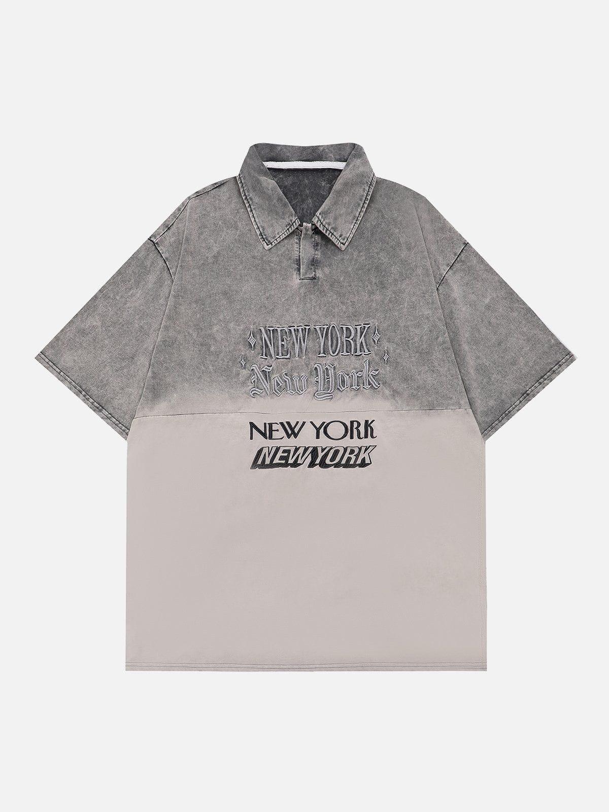 Tntwear® - Gradient Patchwork Polo Collar Tee - tntwear1