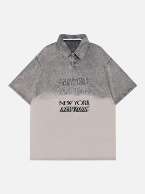 Tntwear® - Gradient Patchwork Polo Collar Tee - tntwear1