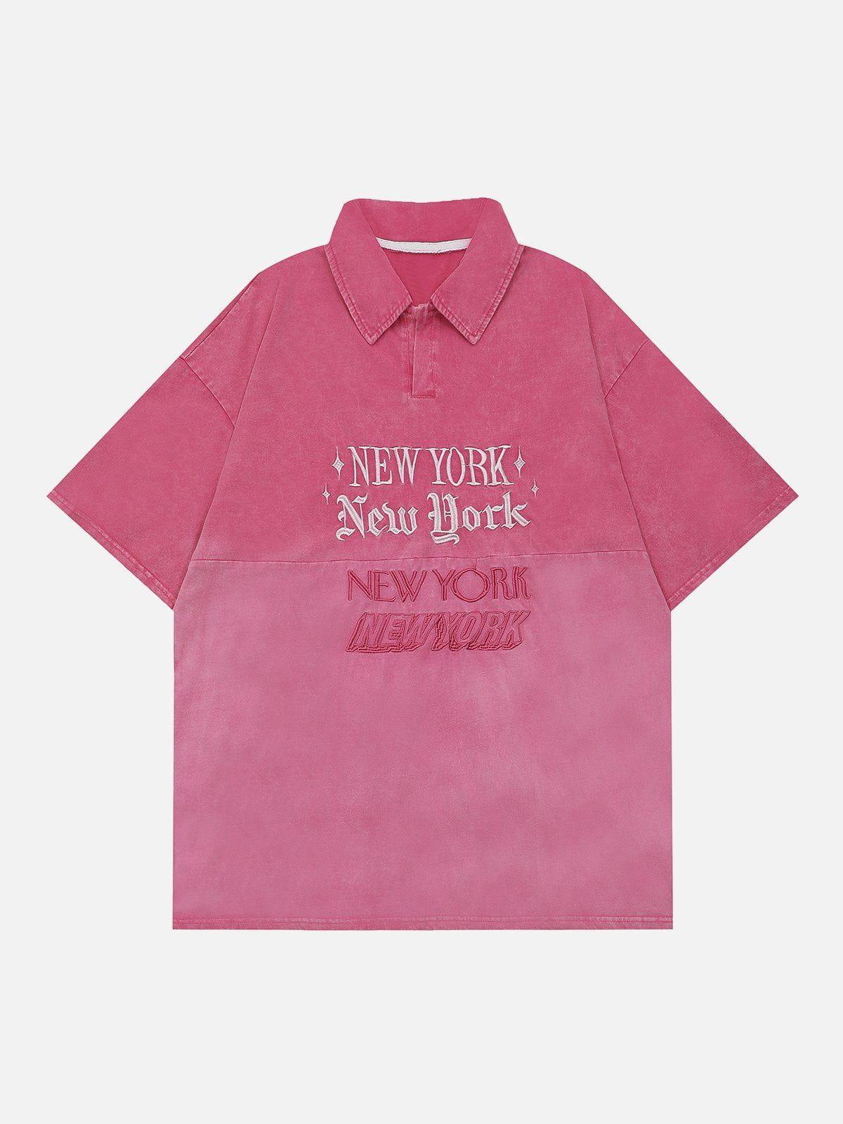 Tntwear® - Gradient Patchwork Polo Collar Tee - tntwear1
