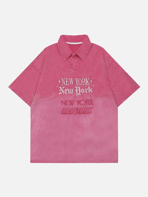 Tntwear® - Gradient Patchwork Polo Collar Tee - tntwear1