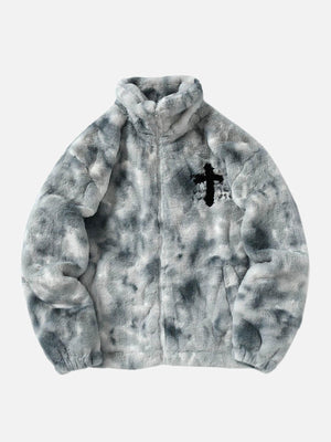 Tntwear® - Gradient Plush Cross Embroidered Lambswool Jacket - 1558 - tntwear1