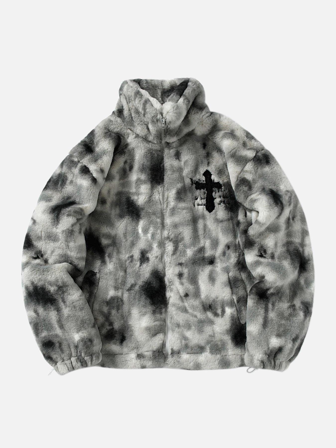 Tntwear® - Gradient Plush Cross Embroidered Lambswool Jacket - 1558 - tntwear1