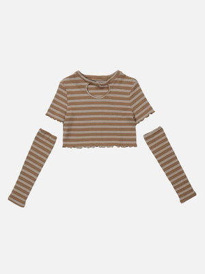 Tntwear® - Heart Cut Stripe Crop Tee - tntwear1
