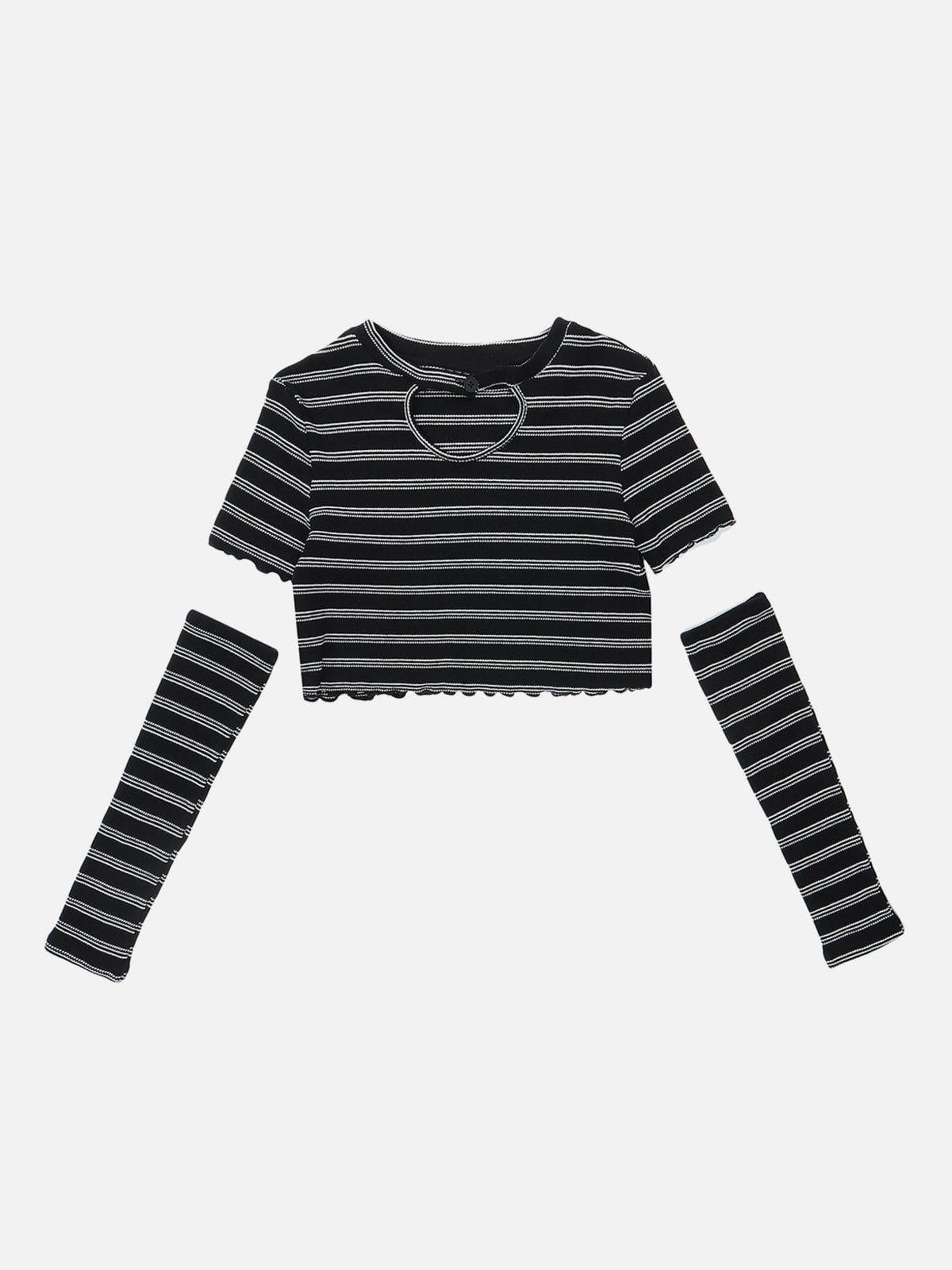 Tntwear® - Heart Cut Stripe Crop Tee - tntwear1
