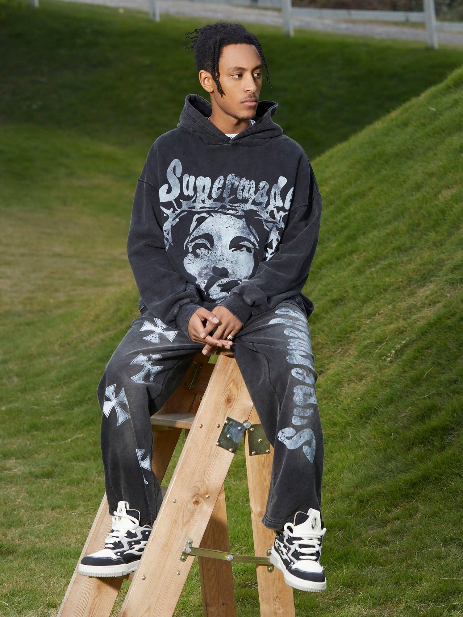 Tntwear® - Heavy Duty Washed Jesus Graphic Hoodie - 1973 - tntwear1