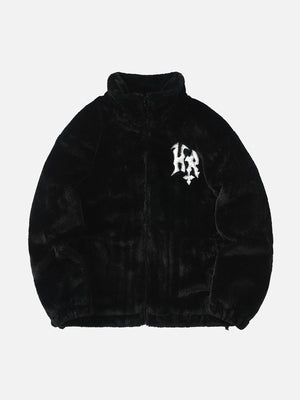 Tntwear® - Hip-hop Letter Stand Collar Imitation Rabbit Fur Jacket - 1908 - tntwear1