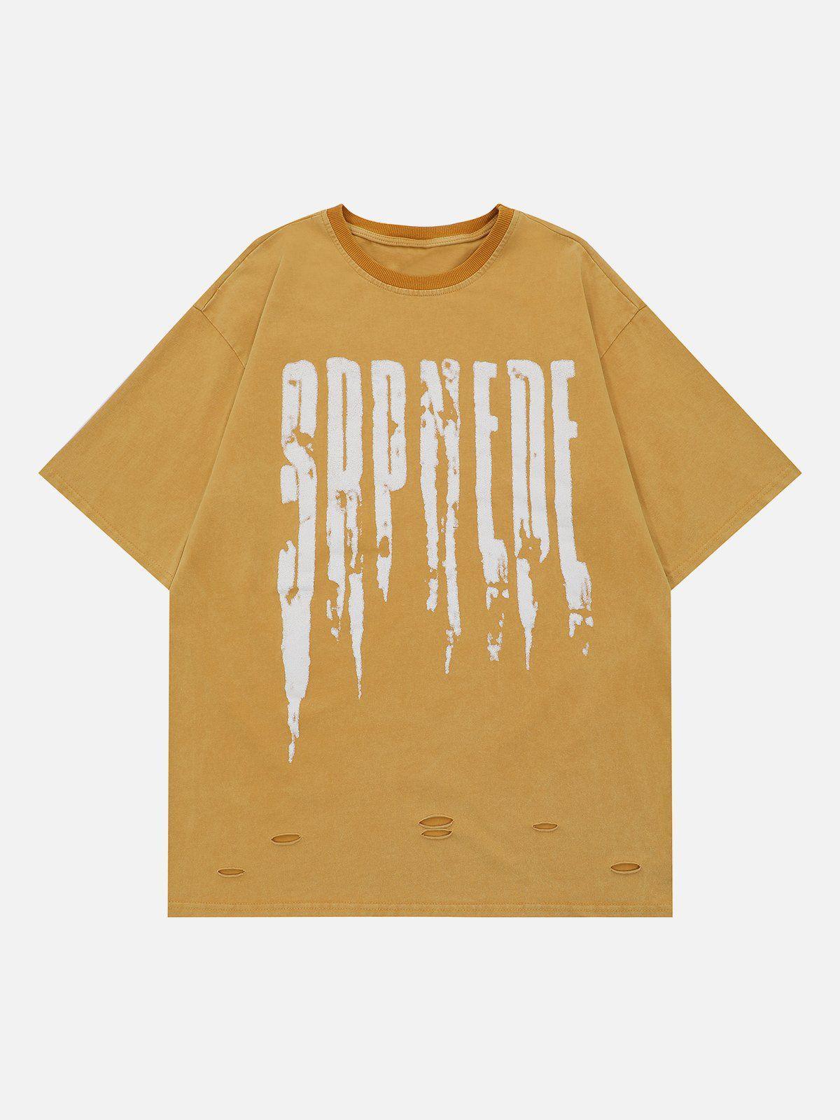 Tntwear® - Hole Letter Print Washed Tee - tntwear1
