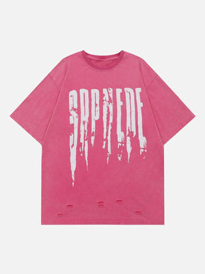 Tntwear® - Hole Letter Print Washed Tee - tntwear1