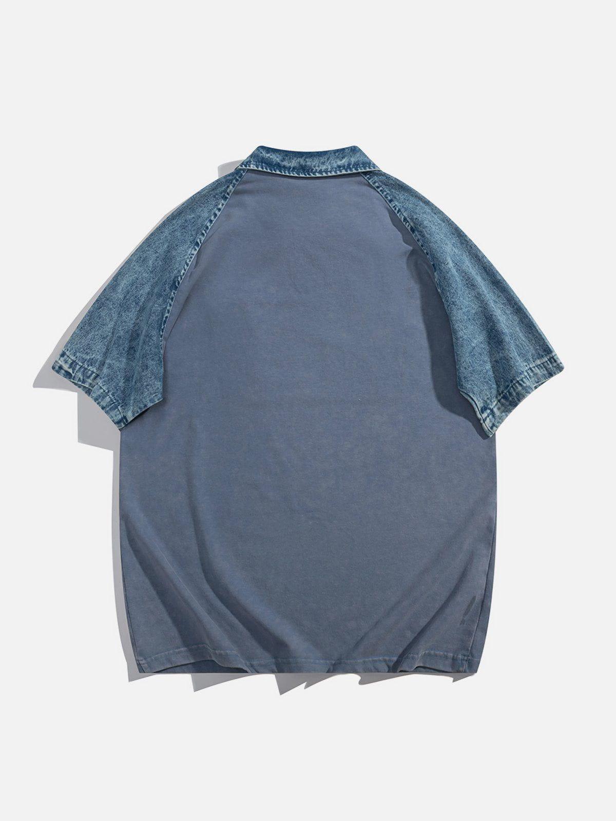Tntwear® - LY Letter Patchwork Polo Collar Tee - tntwear1