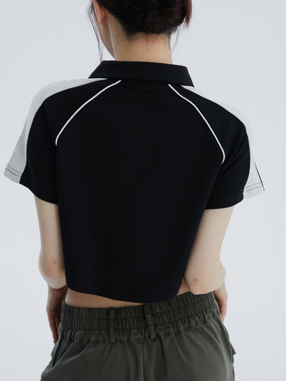 Tntwear® - Lapel Zipper Colorblock Tee - tntwear1