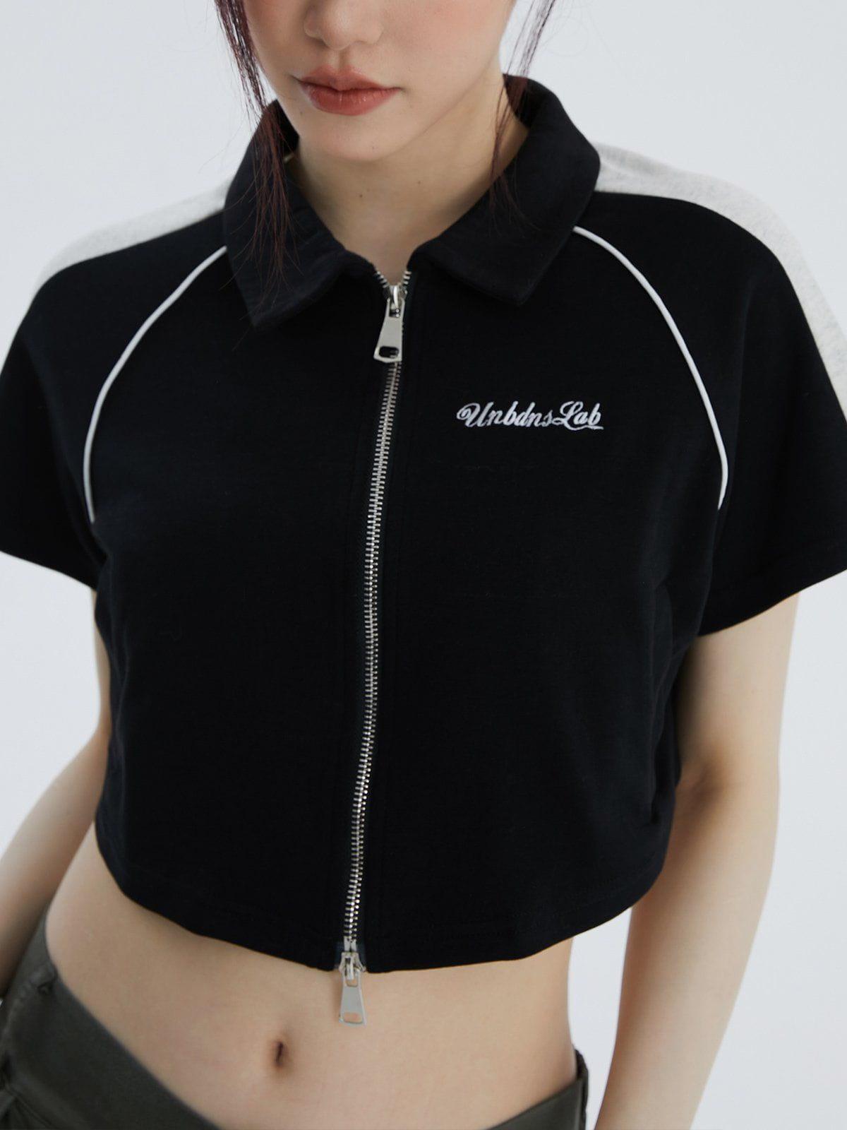 Tntwear® - Lapel Zipper Colorblock Tee - tntwear1