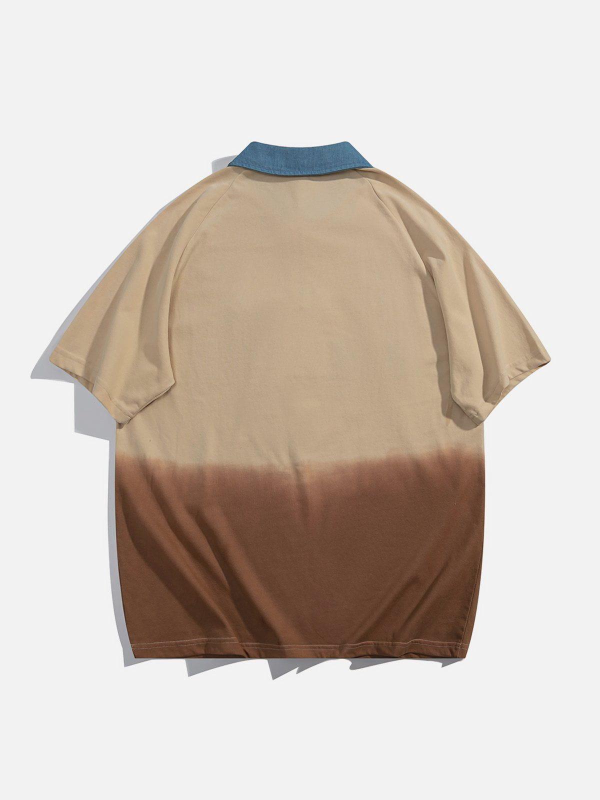 Tntwear® - Letter Patchwork Polo Collar Tee - tntwear1