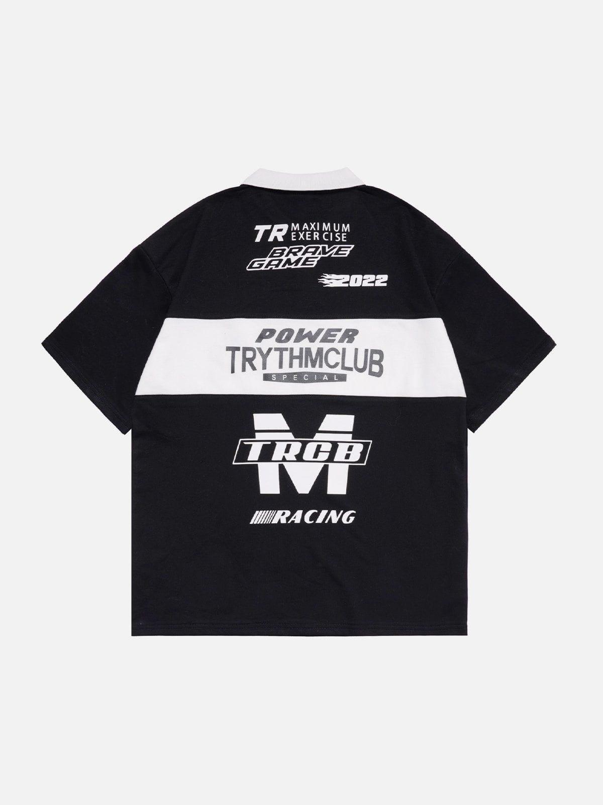 Tntwear® - Letter Print Polo Collar Tee - tntwear1