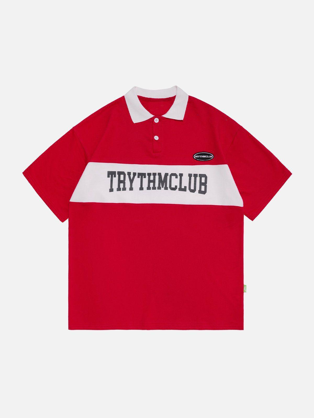 Tntwear® - Letter Print Polo Collar Tee - tntwear1