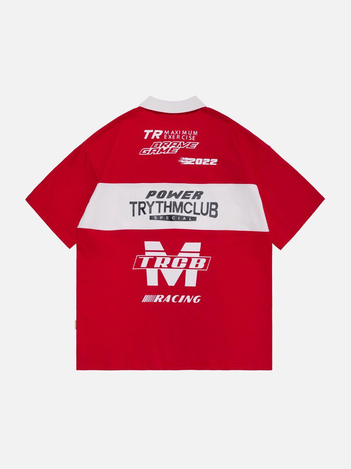 Tntwear® - Letter Print Polo Collar Tee - tntwear1