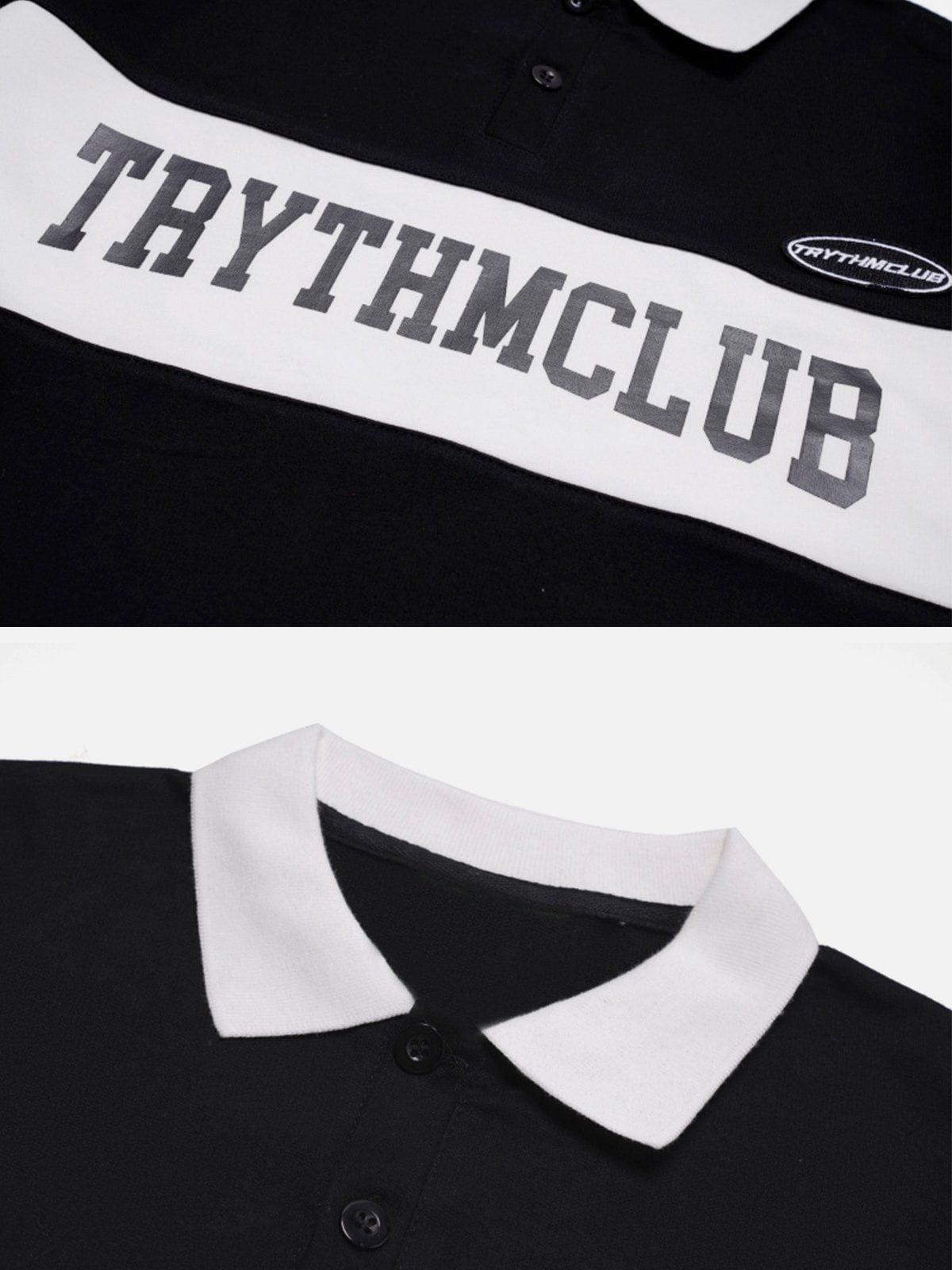 Tntwear® - Letter Print Polo Collar Tee - tntwear1