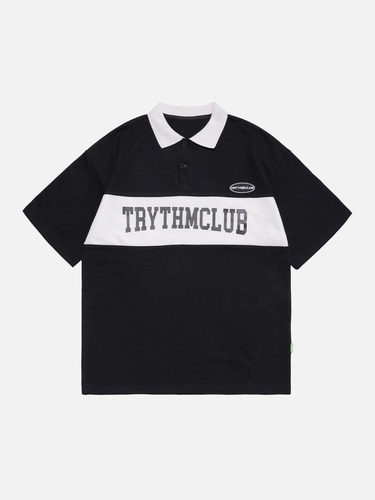 Tntwear® - Letter Print Polo Collar Tee - tntwear1