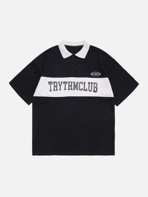 Tntwear® - Letter Print Polo Collar Tee - tntwear1