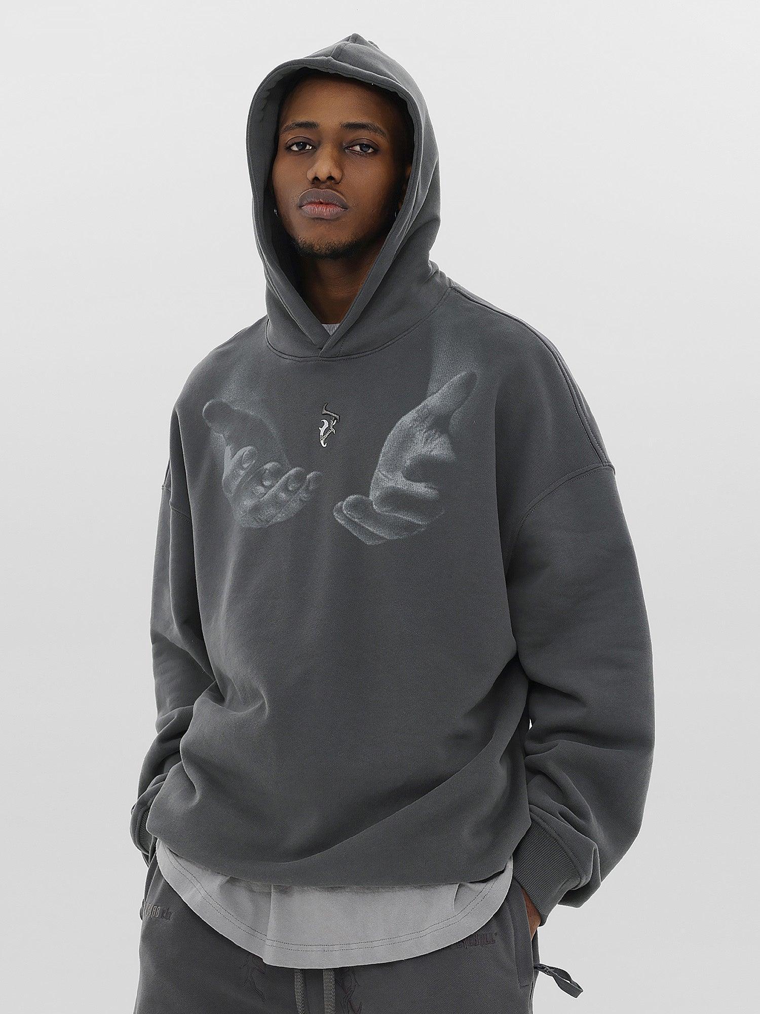 Tntwear® - Monogram Embroidered Hand Print Hoodie - 1876 - tntwear1