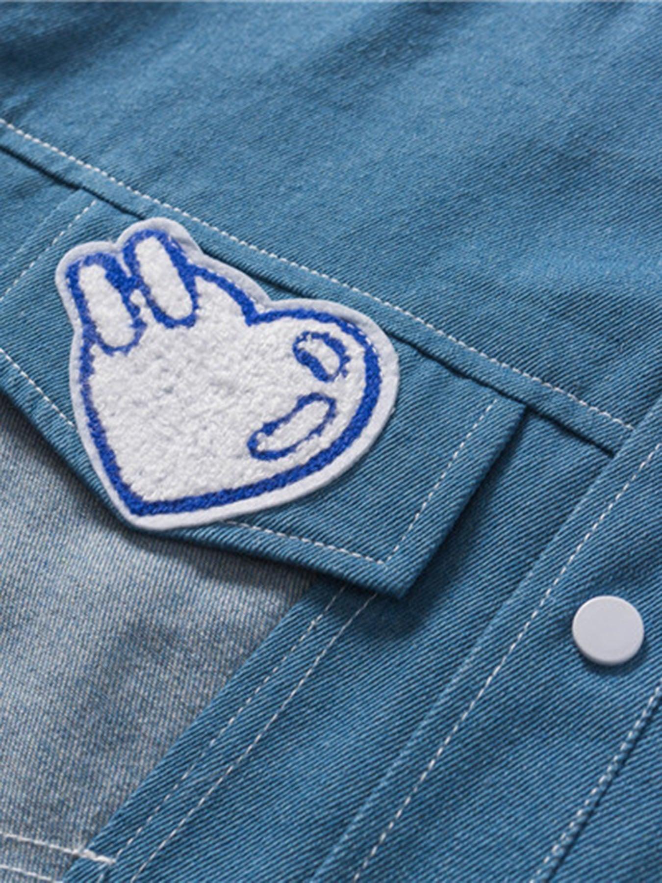 Tntwear® - Patch Embroidered Denim Patchwork Baseball Jacket - tntwear1