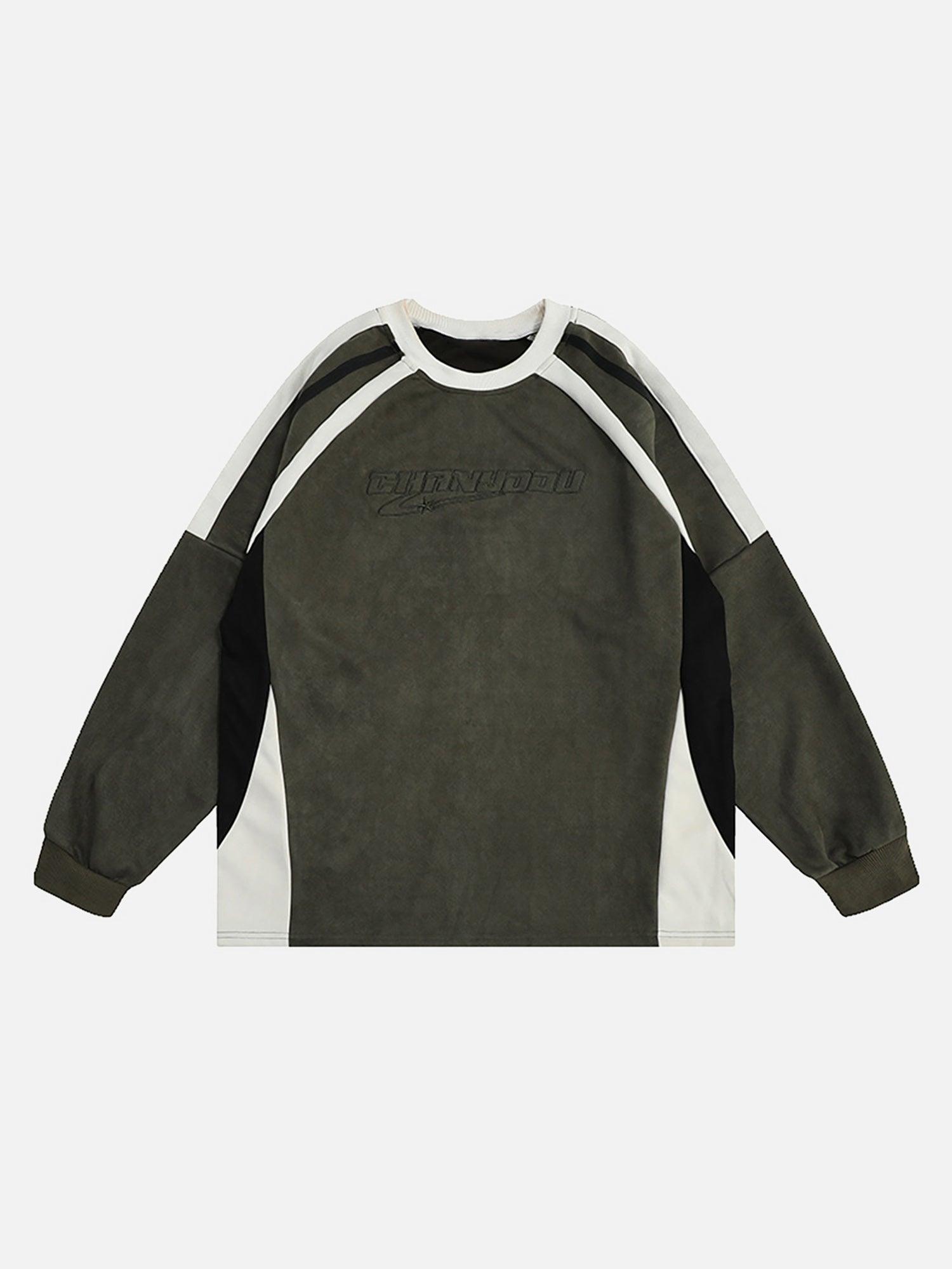 Tntwear® - Patchwork Contrasting Two-tone Raglan Embroidered Sweatshirt - tntwear1