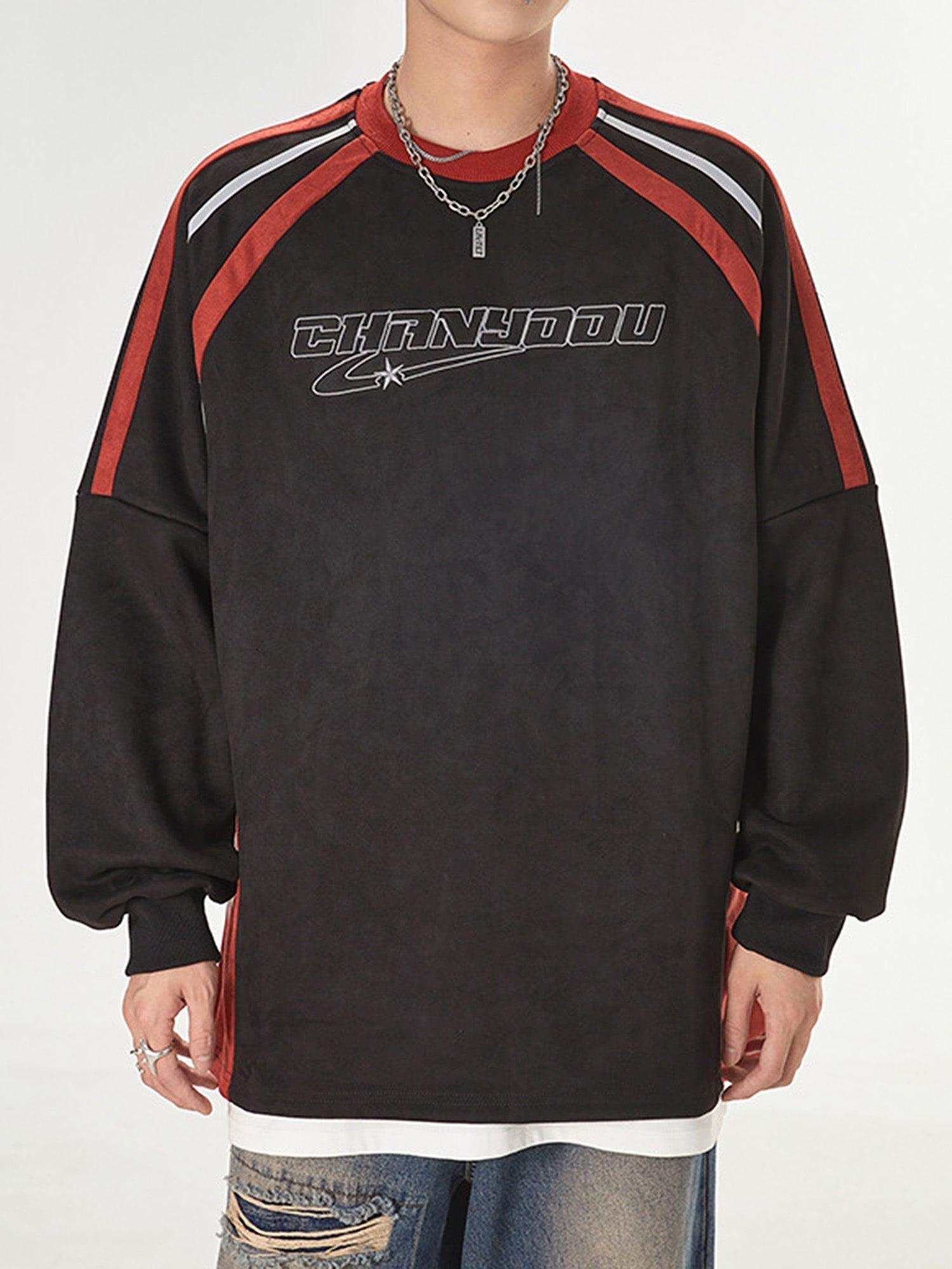 Tntwear® - Patchwork Contrasting Two-tone Raglan Embroidered Sweatshirt - tntwear1