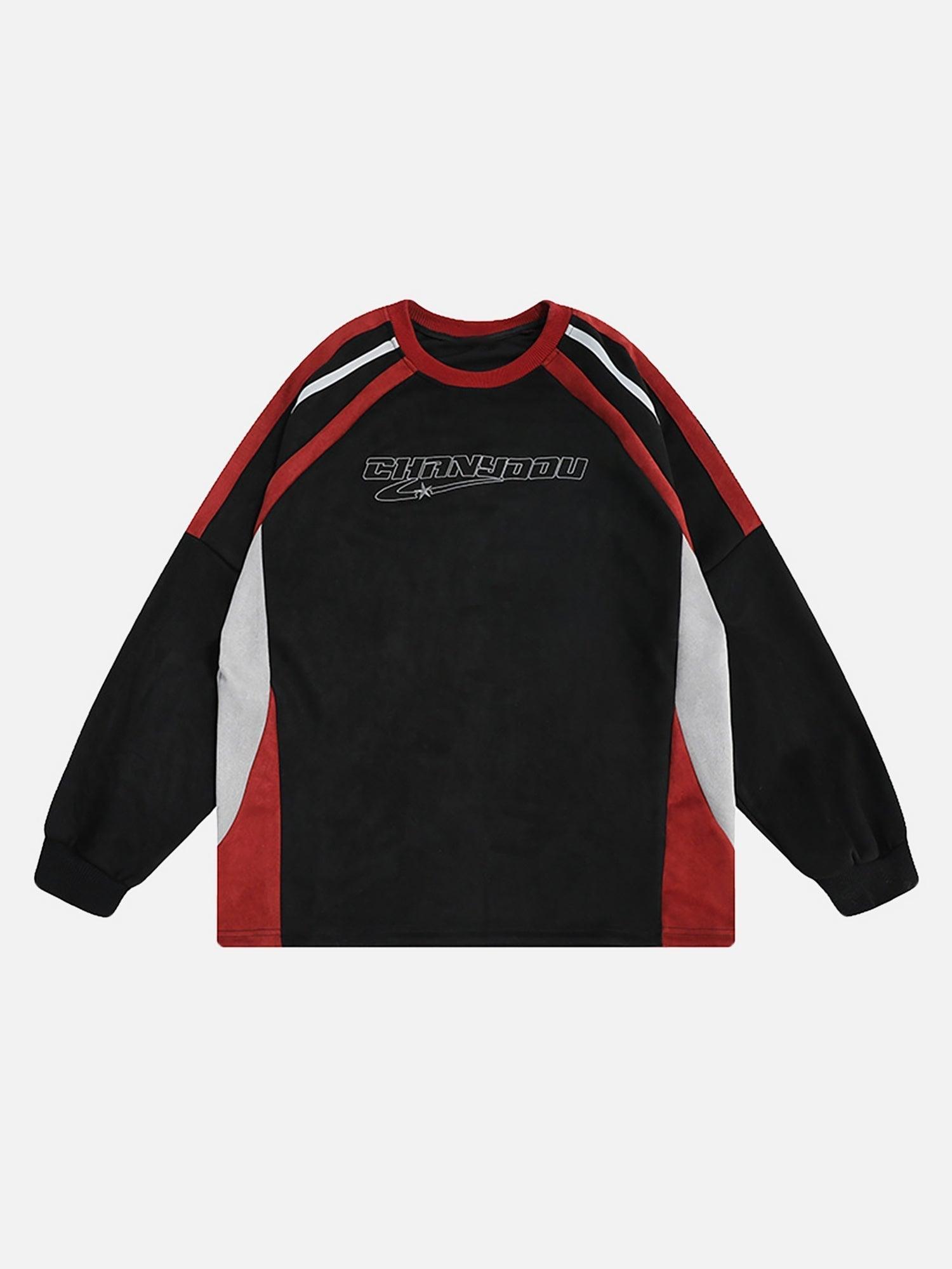 Tntwear® - Patchwork Contrasting Two-tone Raglan Embroidered Sweatshirt - tntwear1