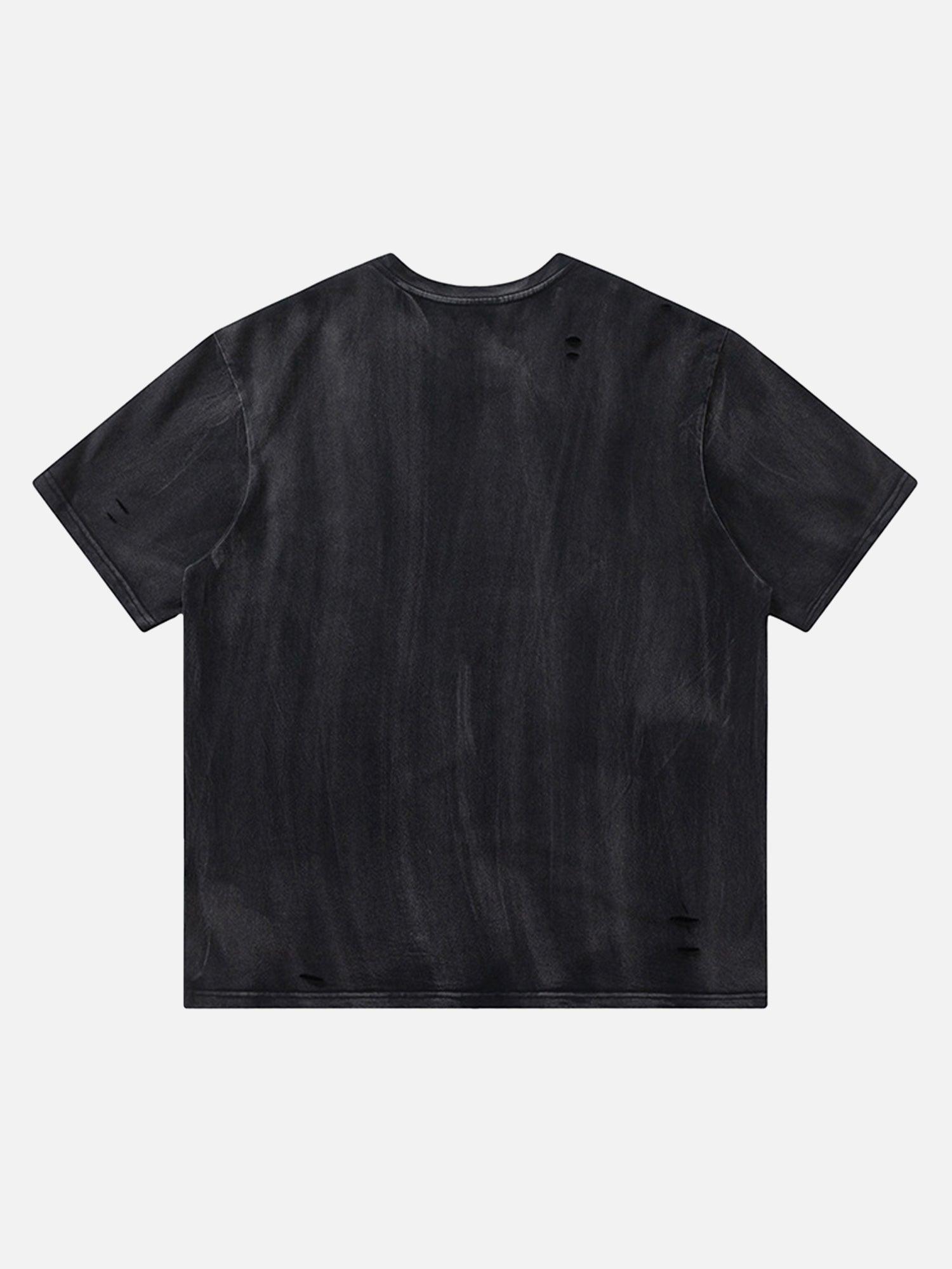 Tntwear® - Retro Trendy Brand Hot Silver Washed Hole T-shirt - tntwear1