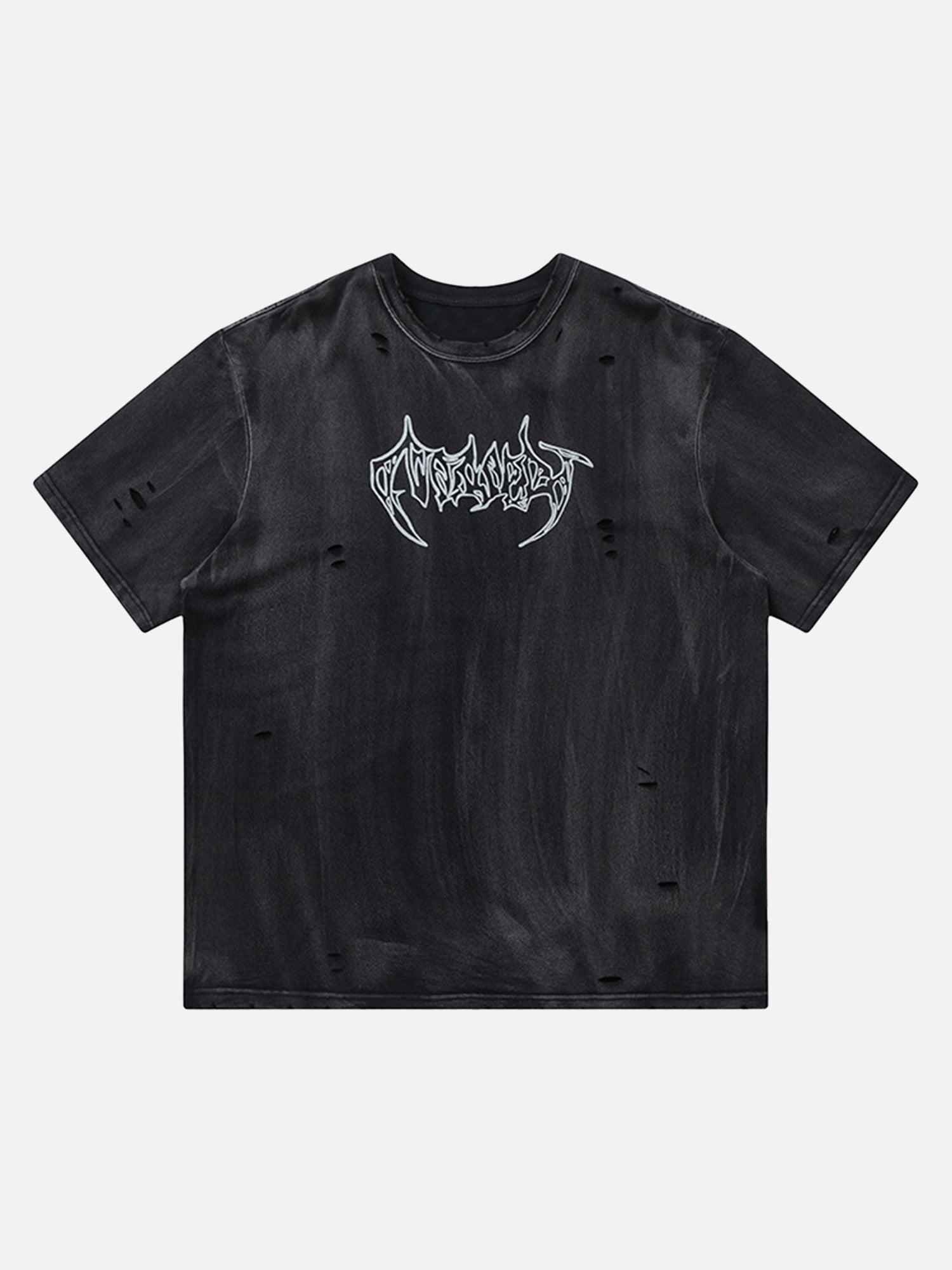 Tntwear® - Retro Trendy Brand Hot Silver Washed Hole T-shirt - tntwear1