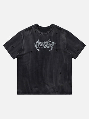 Tntwear® - Retro Trendy Brand Hot Silver Washed Hole T-shirt - tntwear1