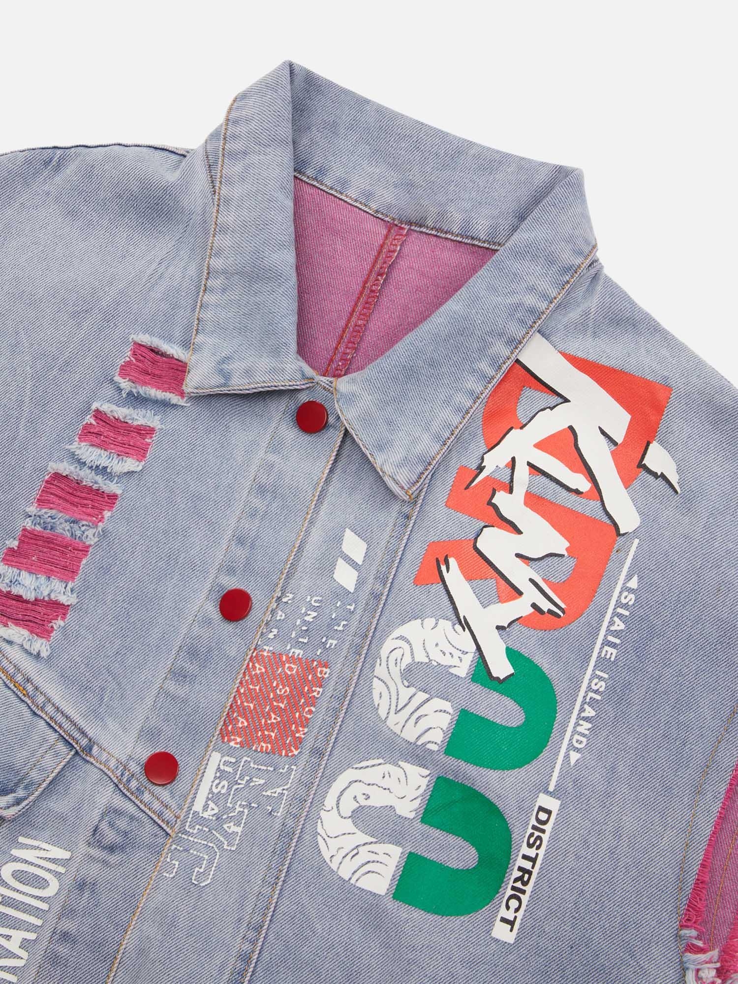 Tntwear® - Street Hip-hop Ripped Graffiti Printed Denim Vest - tntwear1