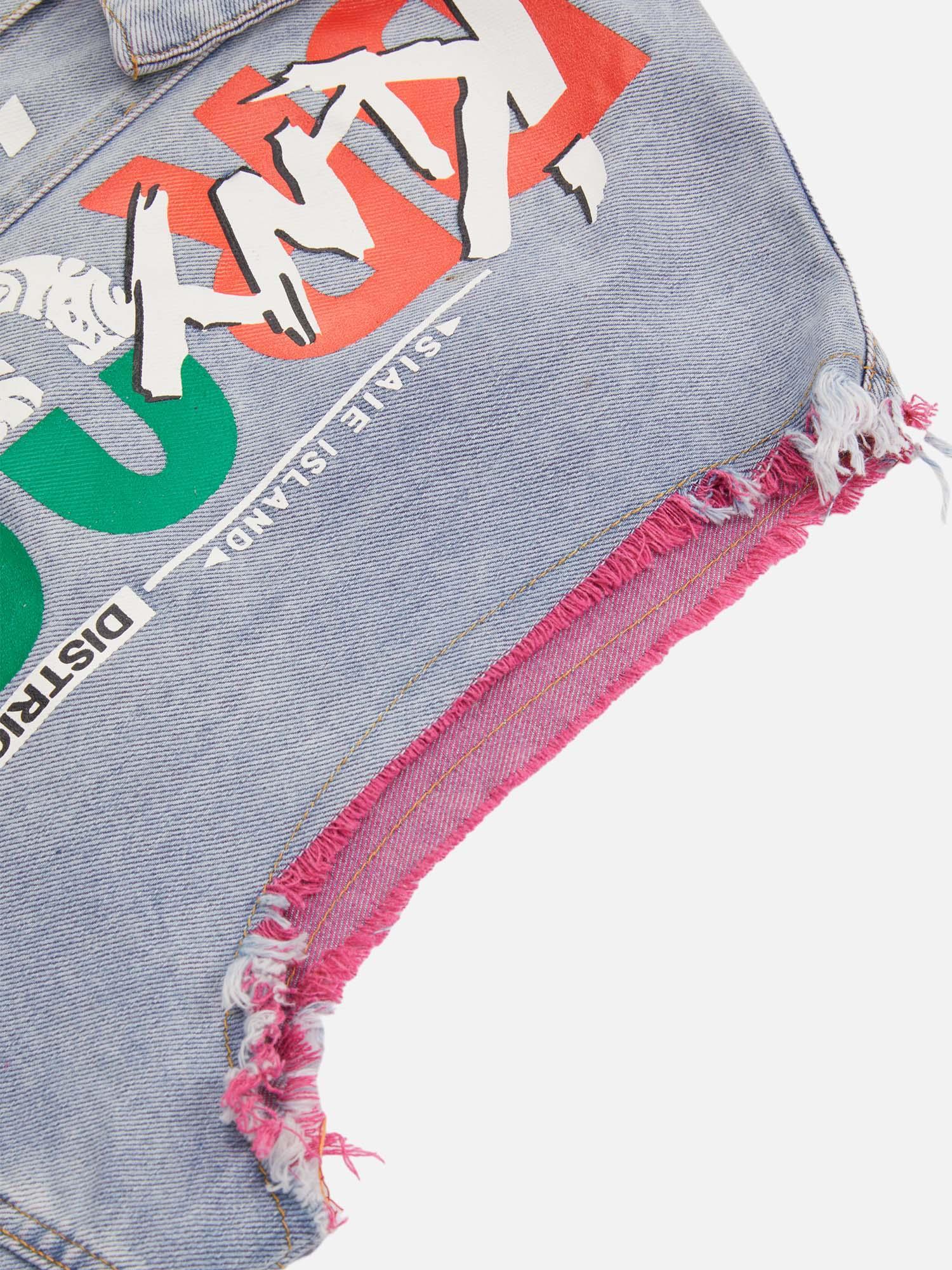 Tntwear® - Street Hip-hop Ripped Graffiti Printed Denim Vest - tntwear1
