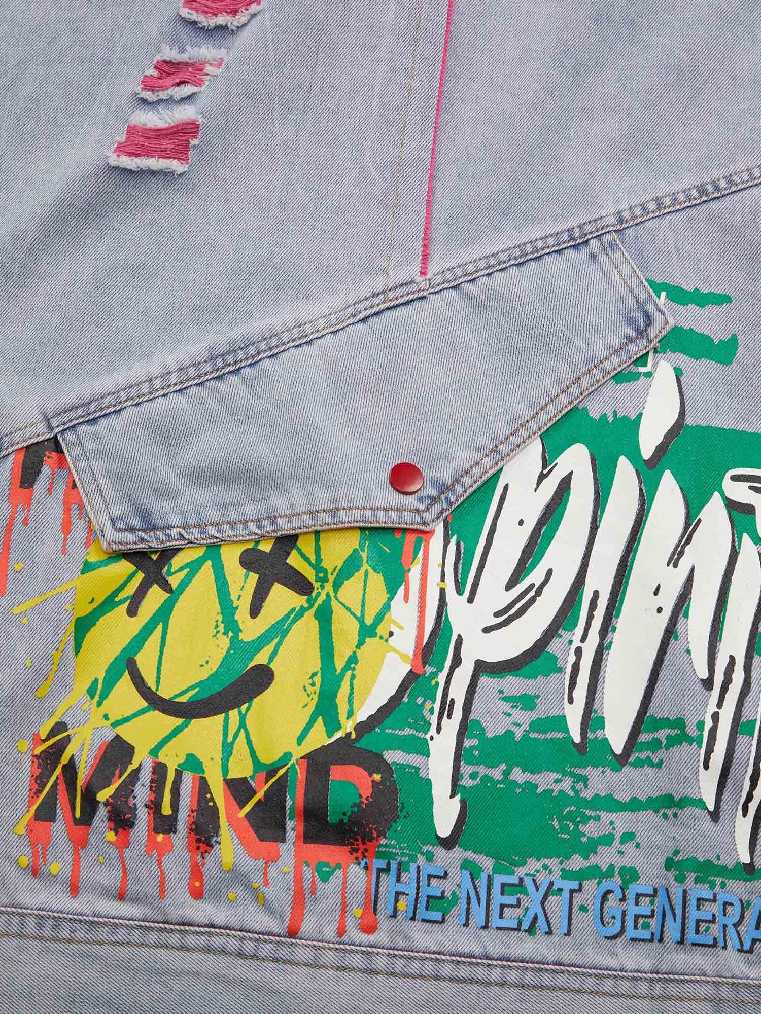 Tntwear® - Street Hip-hop Ripped Graffiti Printed Denim Vest - tntwear1