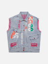 Tntwear® - Street Hip-hop Ripped Graffiti Printed Denim Vest - tntwear1